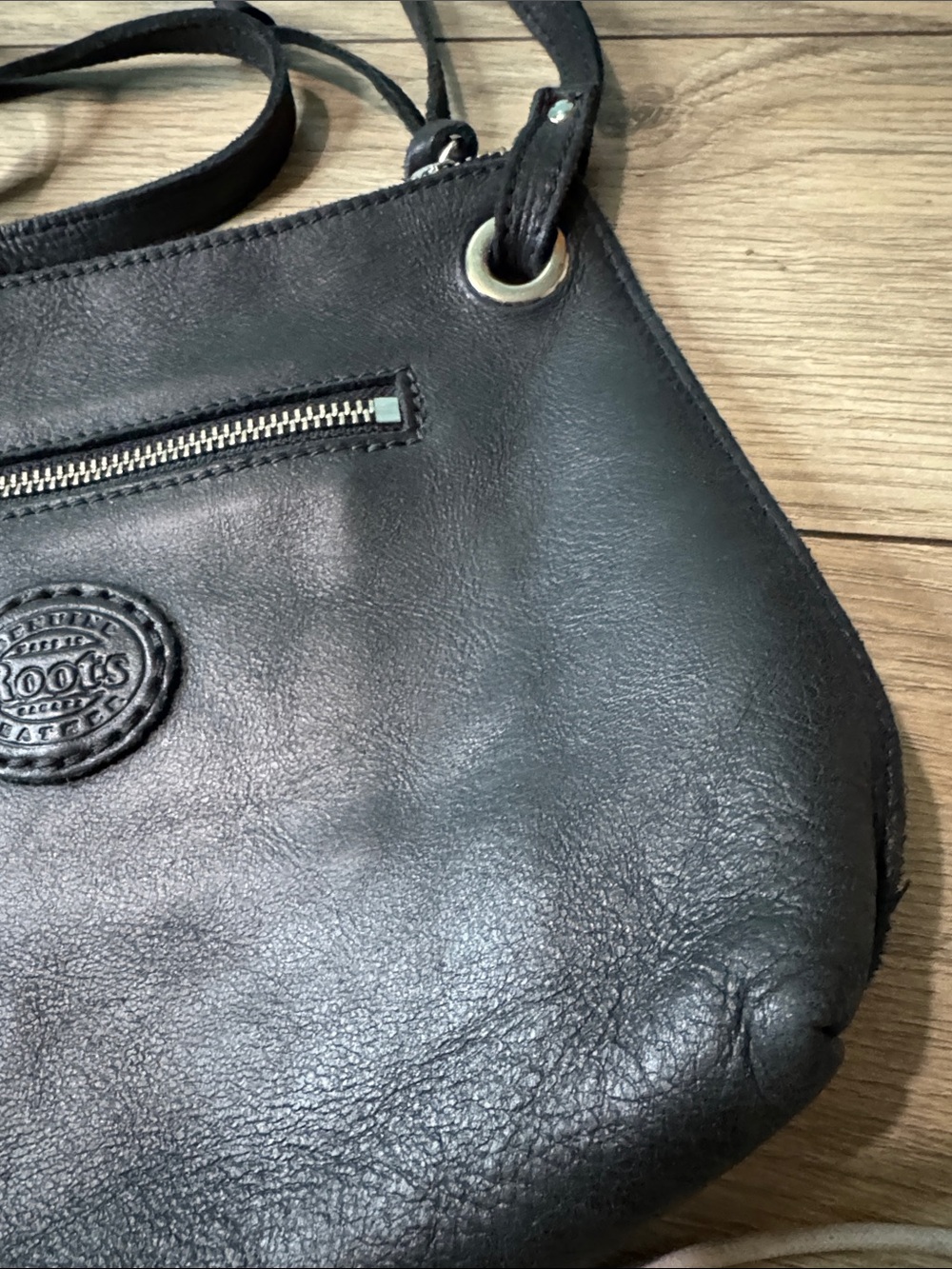 Roots Black Leather Crossbody with Front Zip Pocket - Picture 3 of 9